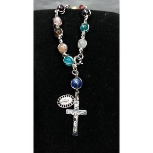 Theda Sterling Silver Multicolor Miraculous Crucifix 7" Charm Bracelet